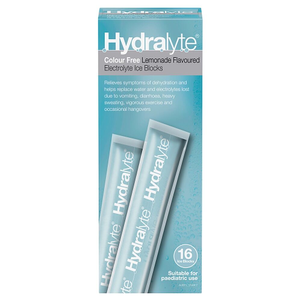 Hydralyte Colour Free Lemonade Flavoured Electrolyte Ice Blocks 16 Pack