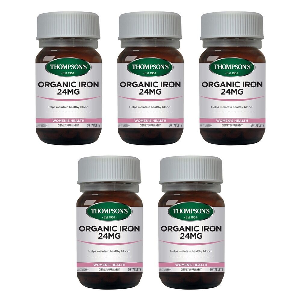 Thompson's Organic Iron 24mg 30 Tablets Pack of 5