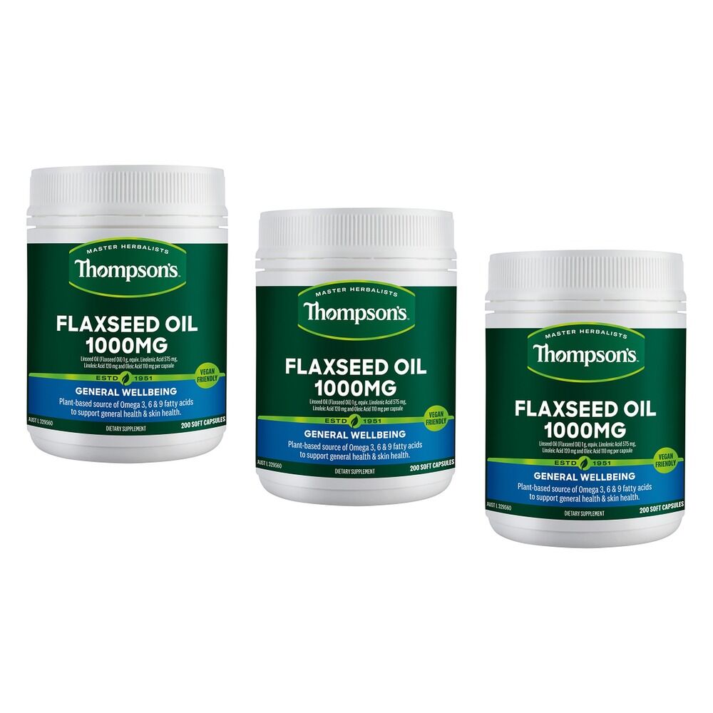 Thompson's Flaxseed Oil 1000mg 200 Capsules Pack of 3