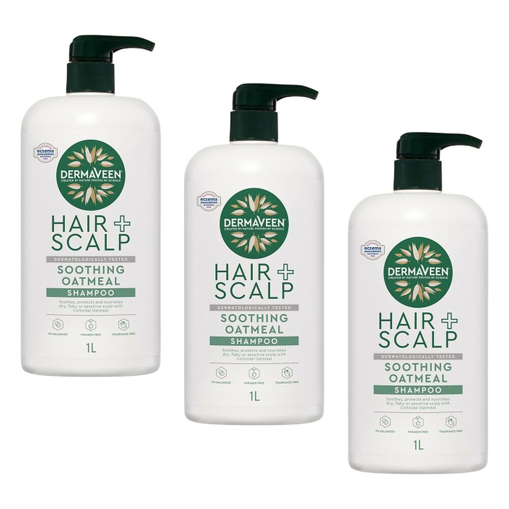 DermaVeen Oatmeal Shampoo for Dry, Flaky or Sensitive Scalps 1L Pack of 3