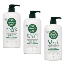 DermaVeen Oatmeal Shampoo for Dry, Flaky or Sensitive Scalps 1L Pack of 3