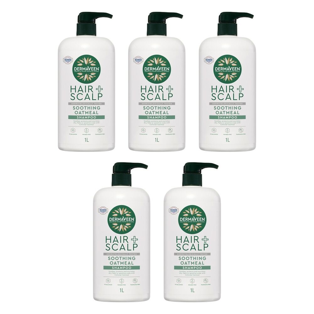 DermaVeen Oatmeal Shampoo for Dry, Flaky or Sensitive Scalps 1L Pack of 5