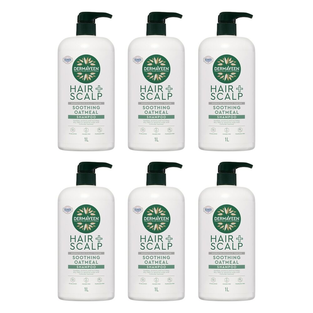 DermaVeen Oatmeal Shampoo for Dry, Flaky or Sensitive Scalps 1L Pack of 6