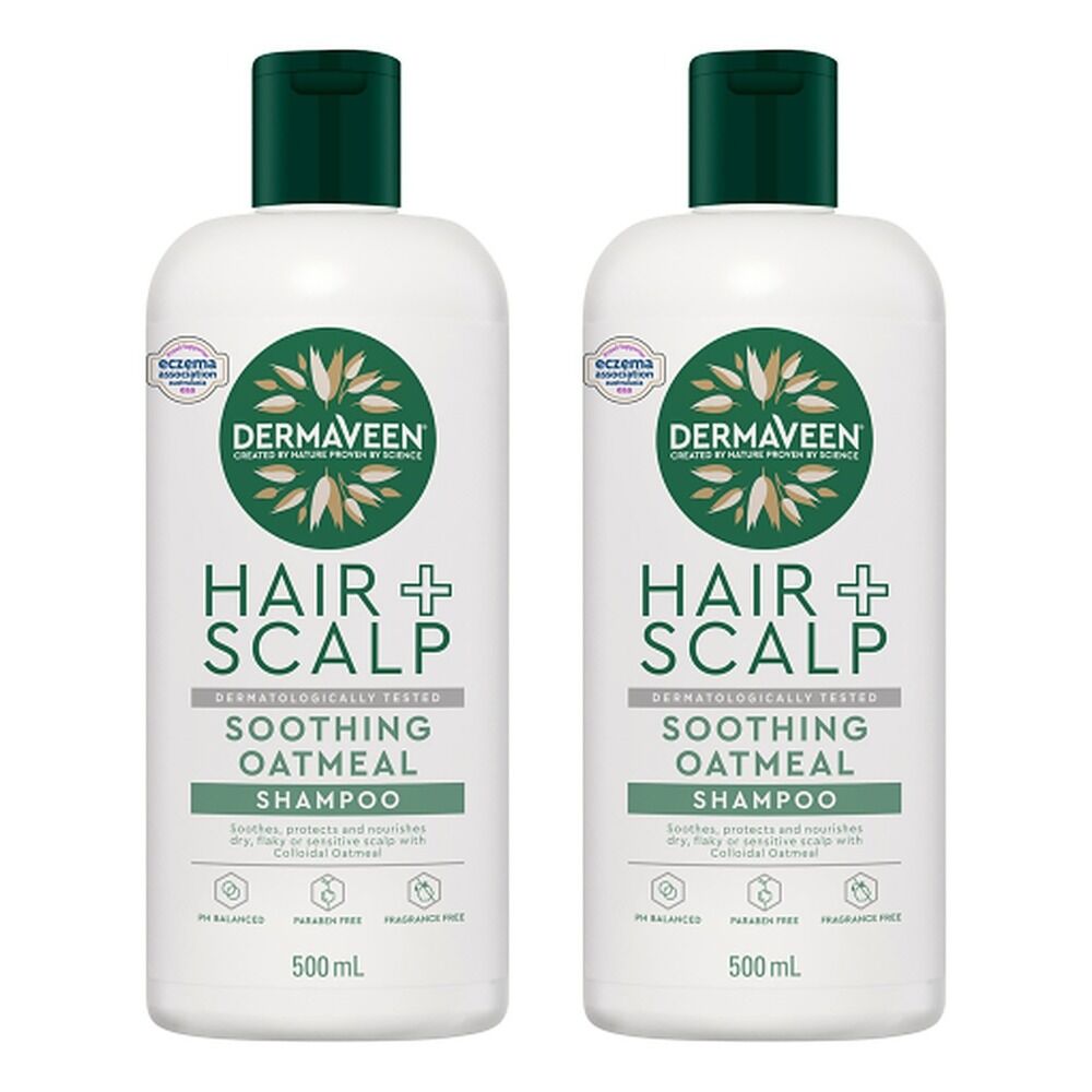 DermaVeen Oatmeal Shampoo for Dry, Flaky or Sensitive Scalps 500mL Pack of 2