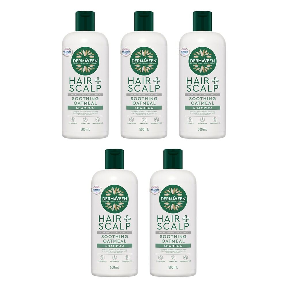DermaVeen Oatmeal Shampoo for Dry, Flaky or Sensitive Scalps 500mL Pack of 5