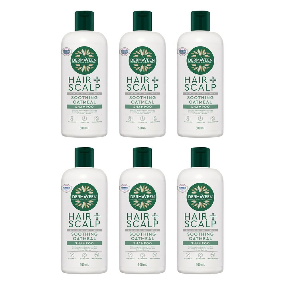 DermaVeen Oatmeal Shampoo for Dry, Flaky or Sensitive Scalps 500mL Pack of 6