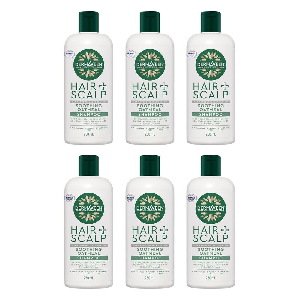 DermaVeen Oatmeal Shampoo for Dry, Flaky or Sensitive Scalps 250mL Pack of 6