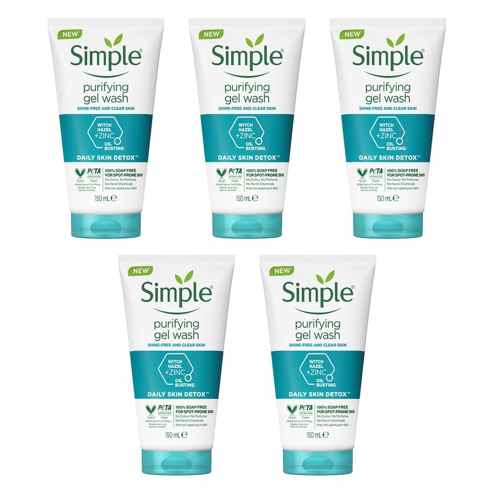 Simple Daily Skin Detox Purifying Facial Wash 150mL Pack of 5