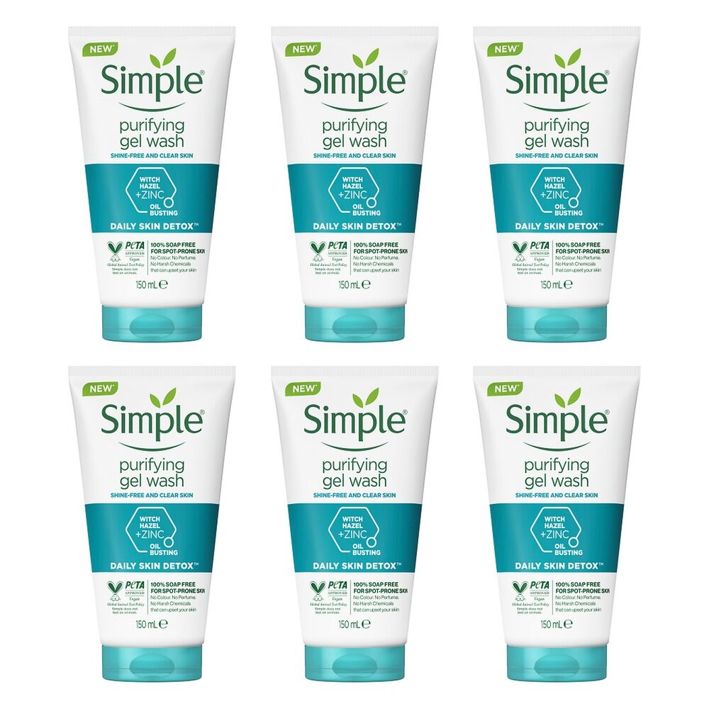 Simple Daily Skin Detox Purifying Facial Wash 150mL Pack of 6