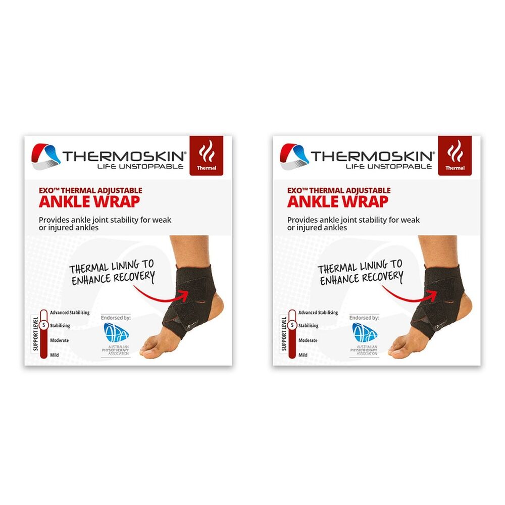 Thermoskin Thermal Adjustable Ankle Wrap Black Pack of 2