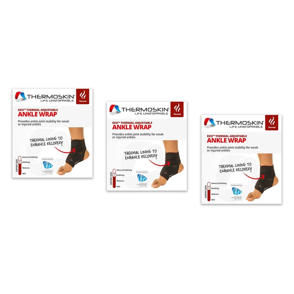 Thermoskin Thermal Adjustable Ankle Wrap Black Pack of 3