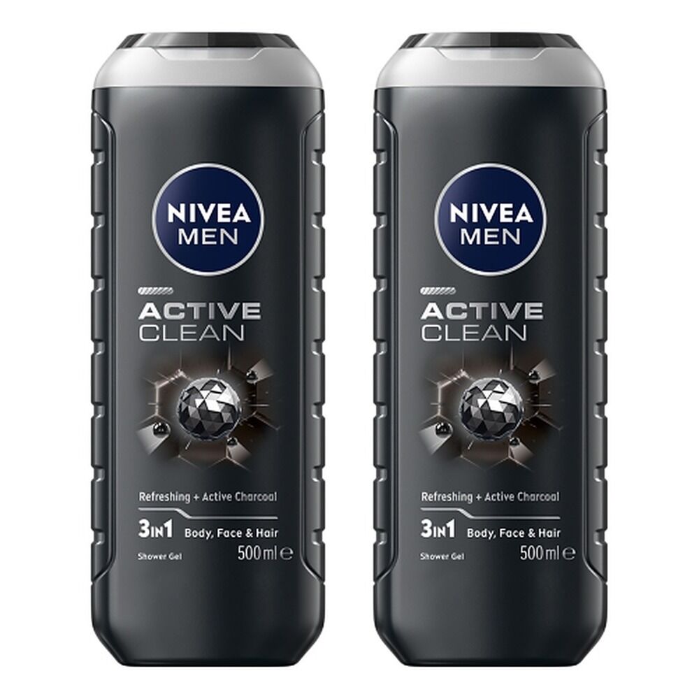 NIVEA Men Active Clean Shower Gel 500mL Pack of 2