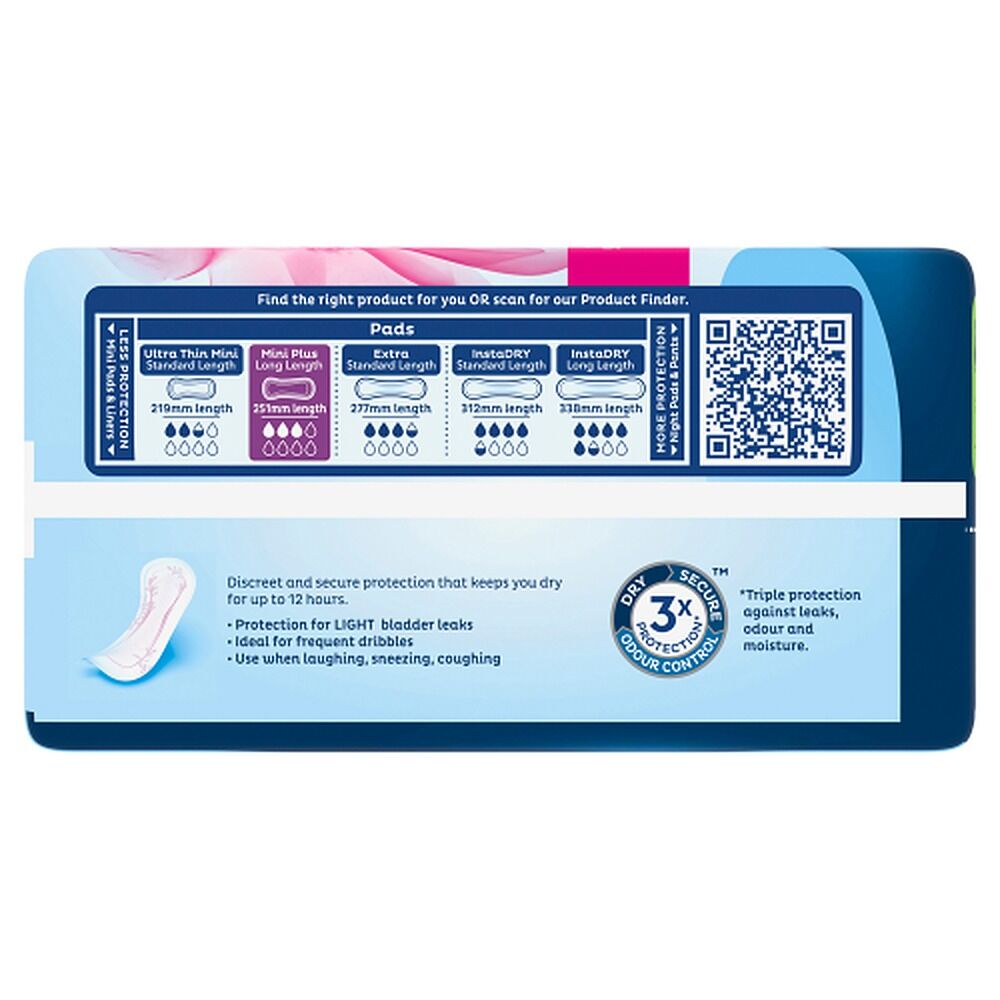 Tena Mini Plus Long Length Pads 12 Pack x 6