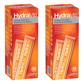 Hydralyte Orange Flavoured Electrolyte Ice Blocks 16 Pack Bundle of 2