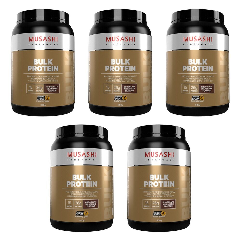 Musashi Bulk Protein Chocolate Milkshake 900g Pack of 5