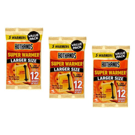 Hot Hands Super Hand & Body Warmer 5 Pack x 6 Bundle of 3