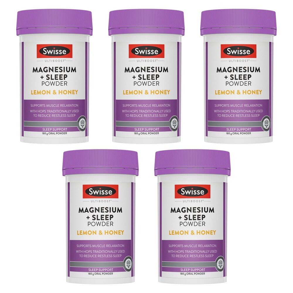 Swisse Ultiboost Magnesium + Sleep Powder Lemon & Honey 180g Pack of 5