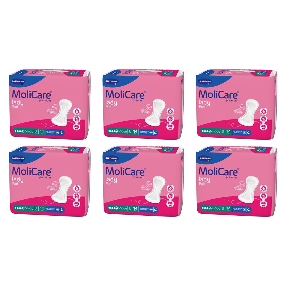 MoliCare Premium Lady Pad 5 Drops Night Time 14 Pack x 12 Bundle of 6