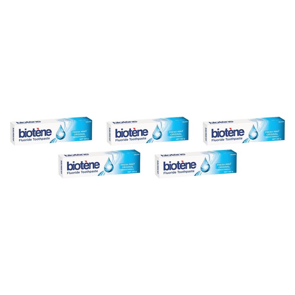 Biotene Dry Mouth Relief Fluoride Toothpaste Fresh Mint Original 120g Pack of 5