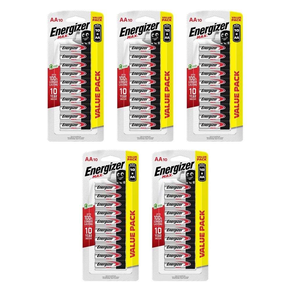 Energizer Max AA Alkaline Batteries 10 Pack Bundle of 5