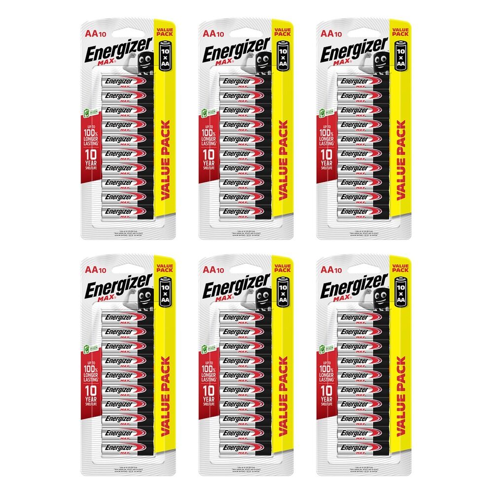 Energizer Max AA Alkaline Batteries 10 Pack Bundle of 6