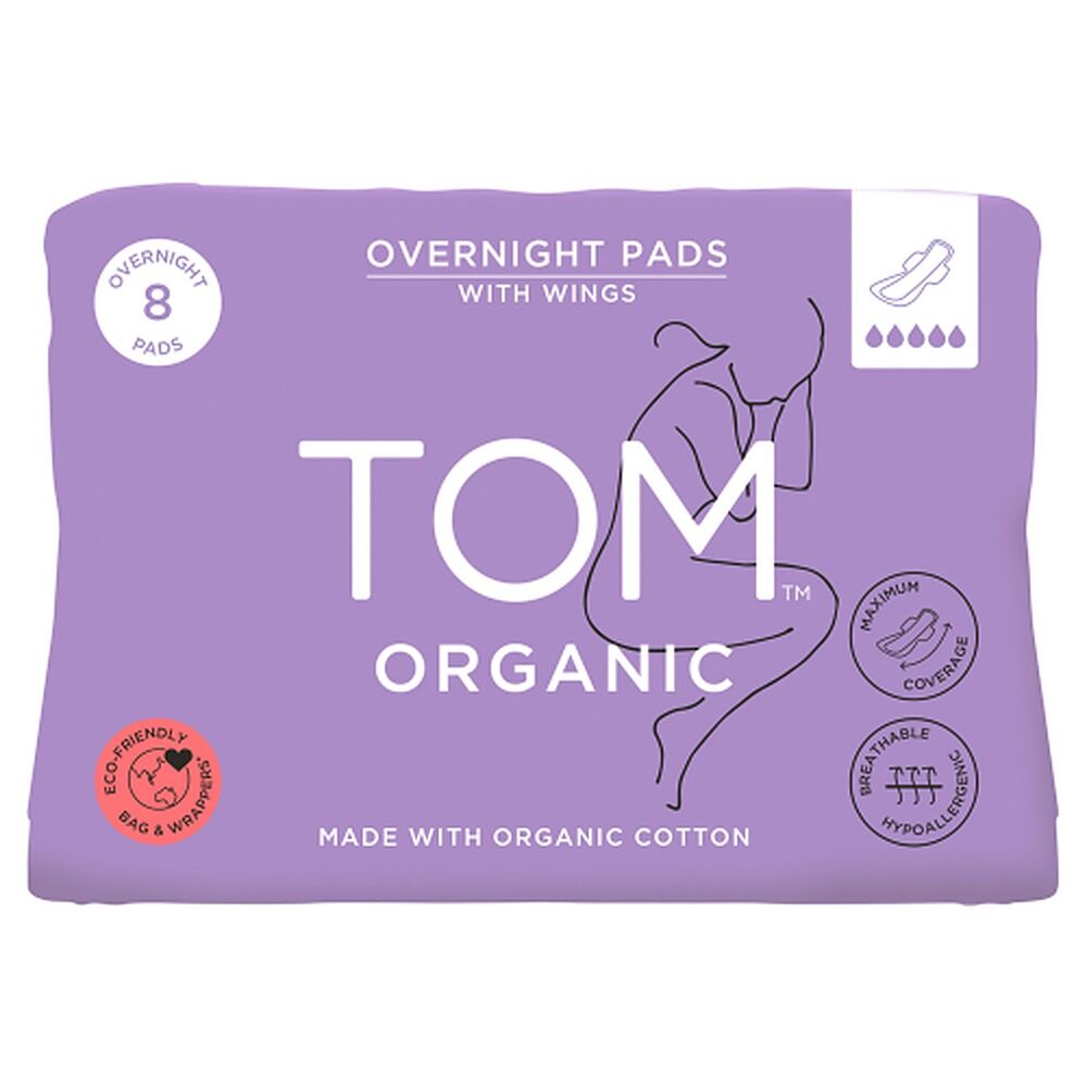 TOM Organic Overnight Pads with Wings 8 Pack