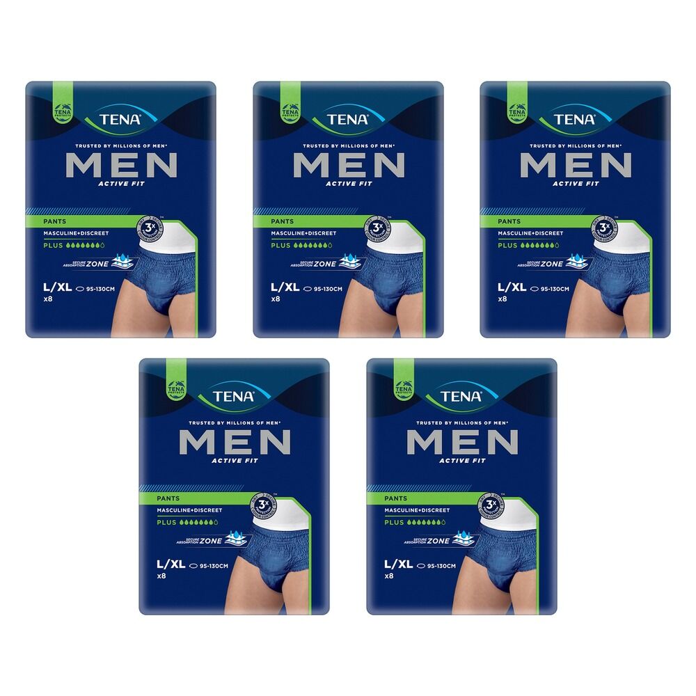 Tena Men Active Fit Pants Plus Blue L/XL 8 Pack x 2 Bundle of 5