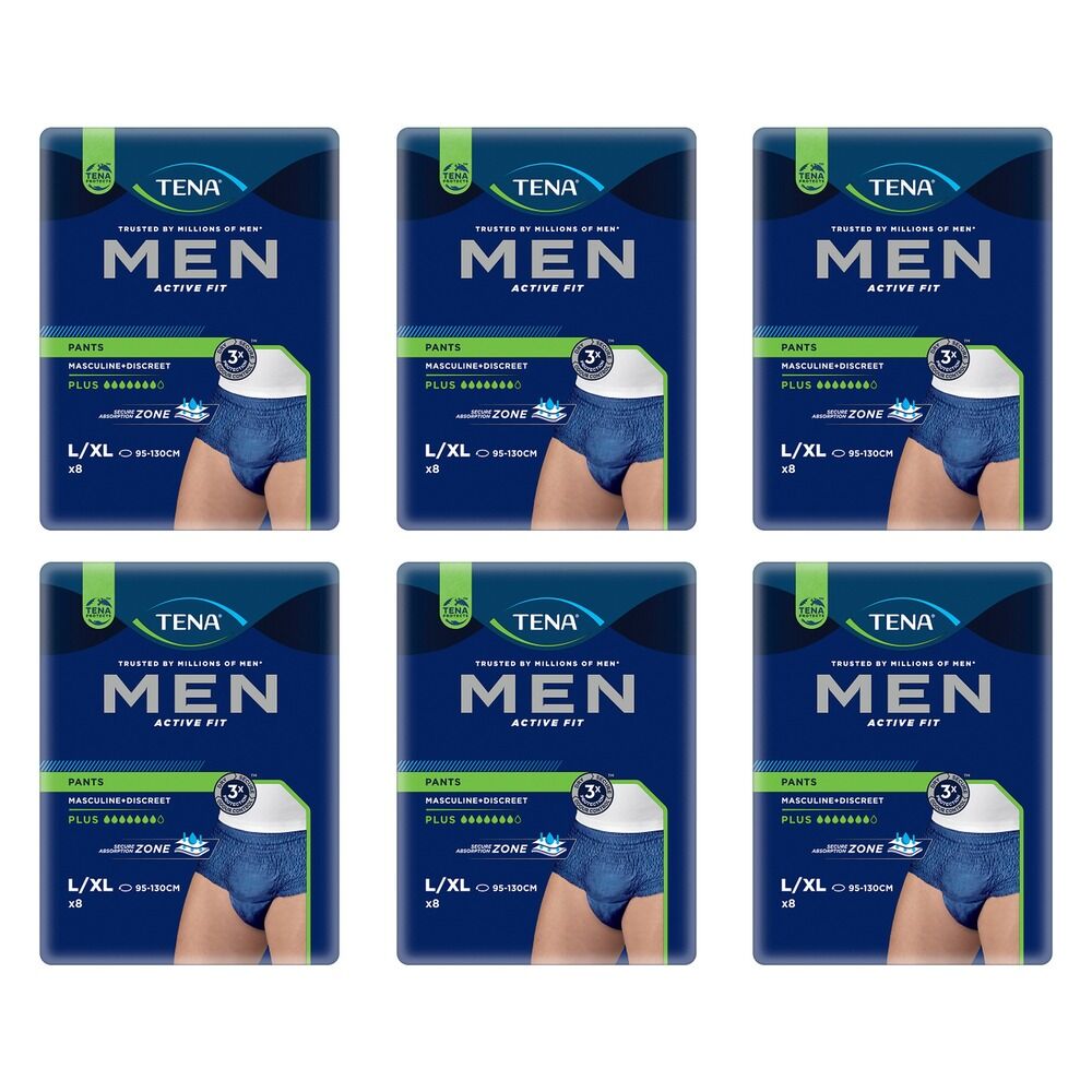 Tena Men Active Fit Pants Plus Blue L/XL 8 Pack x 2 Bundle of 6