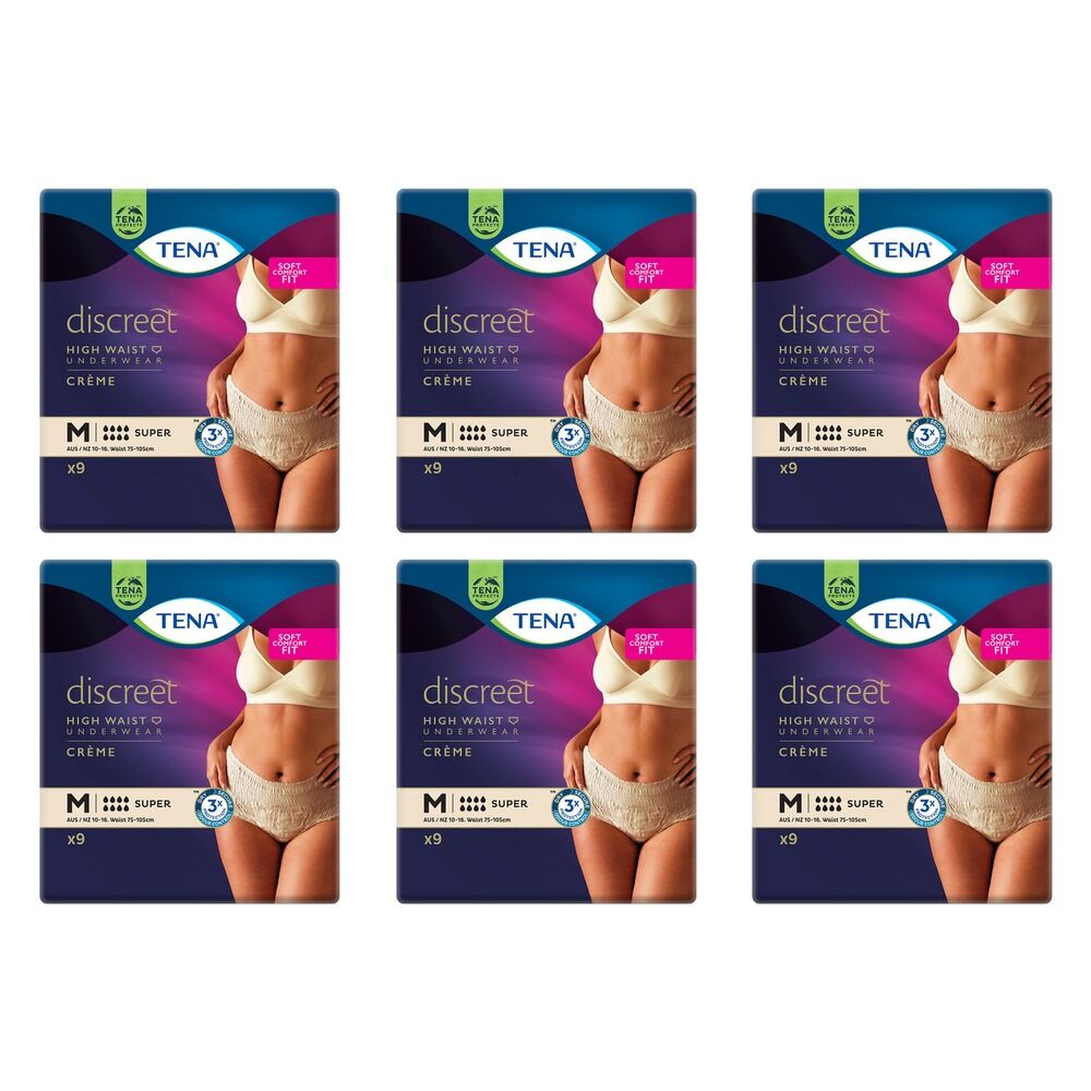 Tena Discreet High Waist Underwear Super Creme M 9 Pack x 2 Bundle of 6