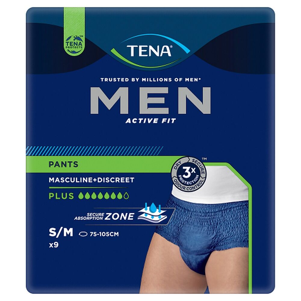 Tena Men Active Fit Pants Plus Blue S/M 9 Pack x 2