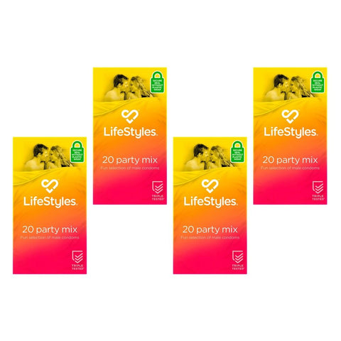 LifeStyles Party Mix Condoms 20 Pack Bundle of 4