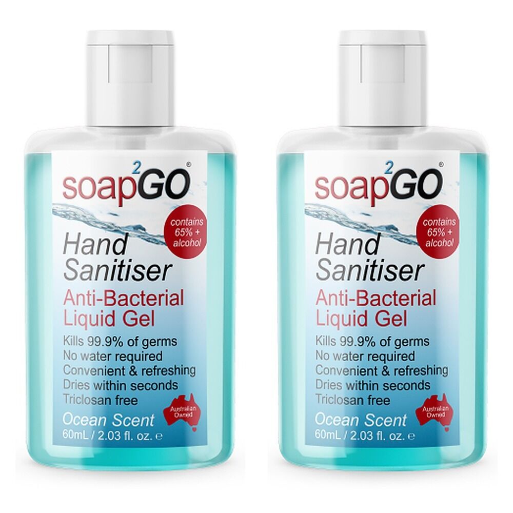 soap2GO Anti-Bacterial Hand Sanitiser Gel 60mL Pack of 2