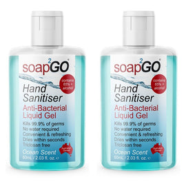 soap2GO Anti-Bacterial Hand Sanitiser Gel 60mL Pack of 2