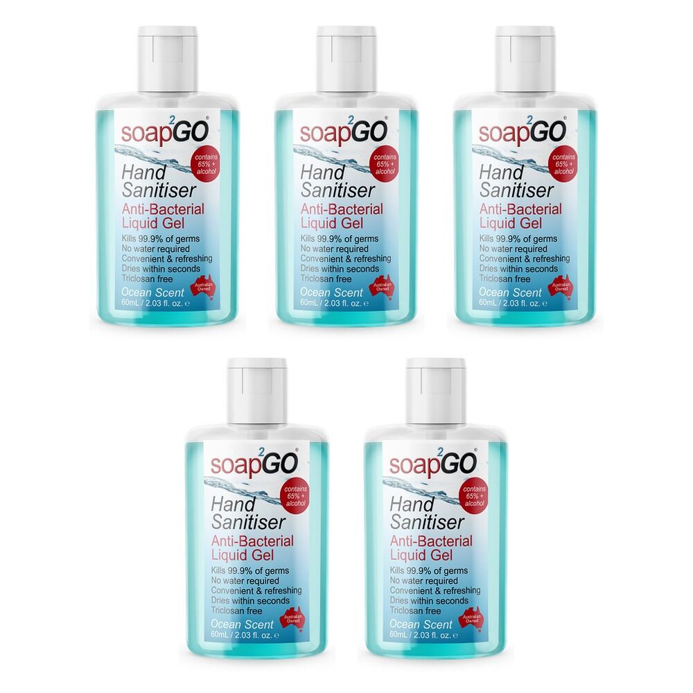 soap2GO Anti-Bacterial Hand Sanitiser Gel 60mL Pack of 5