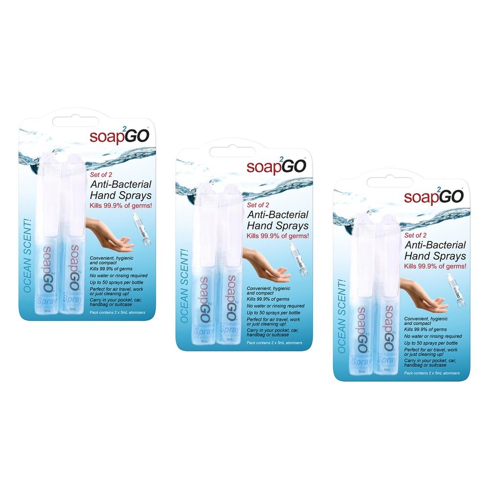 soap2GO Anti-Bacterial Hand Sanitiser Spray 5mL 2 Pack Bundle of 3