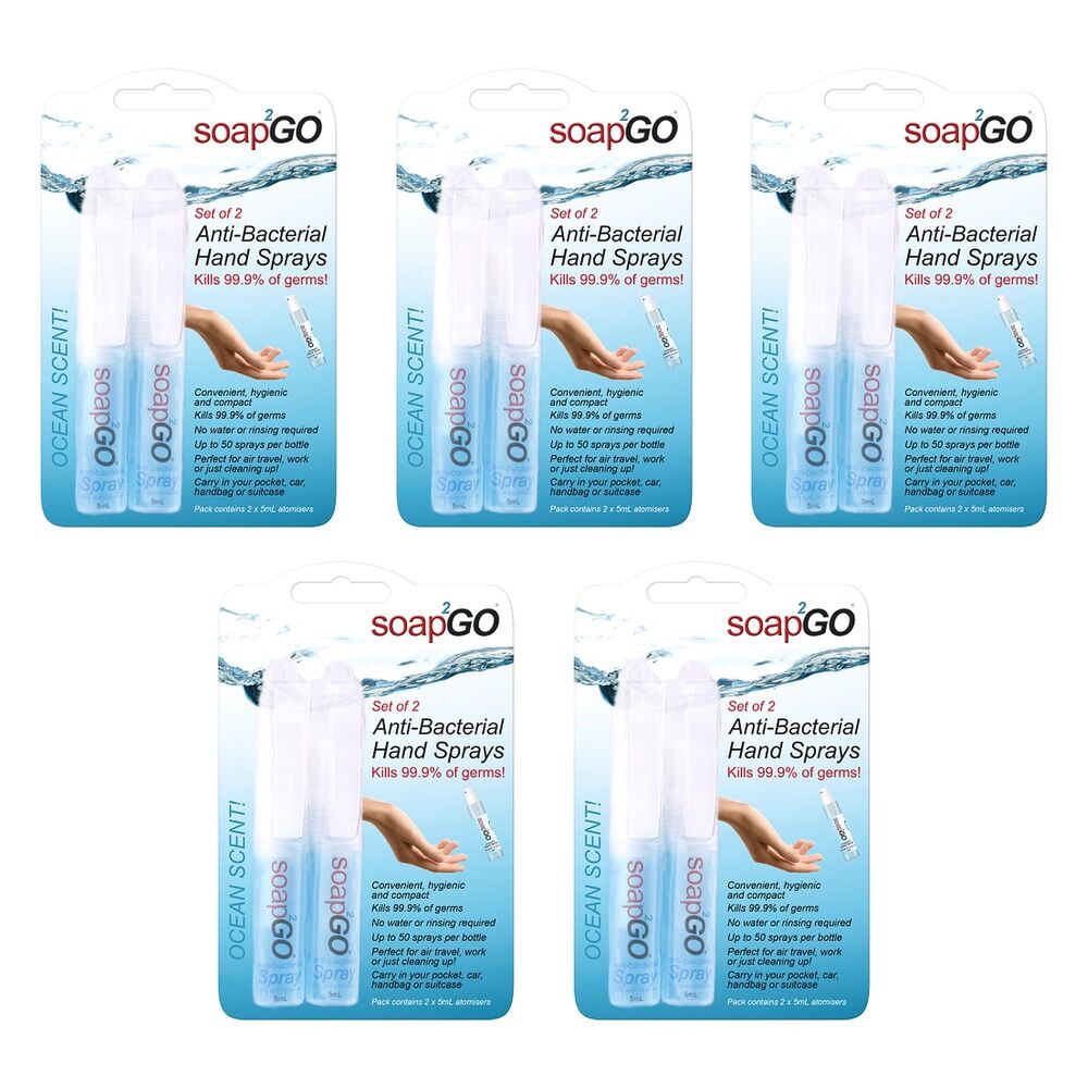 soap2GO Anti-Bacterial Hand Sanitiser Spray 5mL 2 Pack Bundle of 5