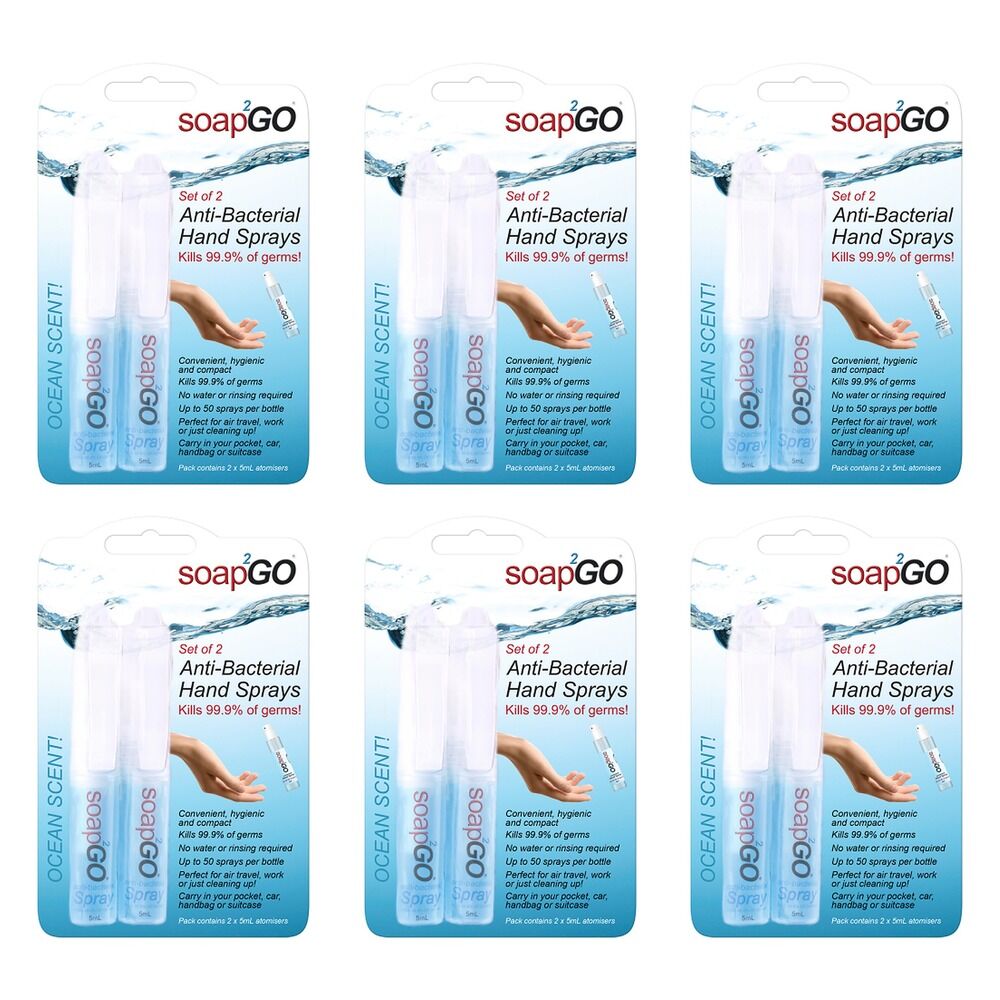 soap2GO Anti-Bacterial Hand Sanitiser Spray 5mL 2 Pack Bundle of 6
