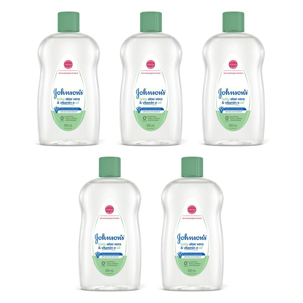 Johnson's Baby Aloe Vera & Vitamin E Oil 500mL Pack of 5