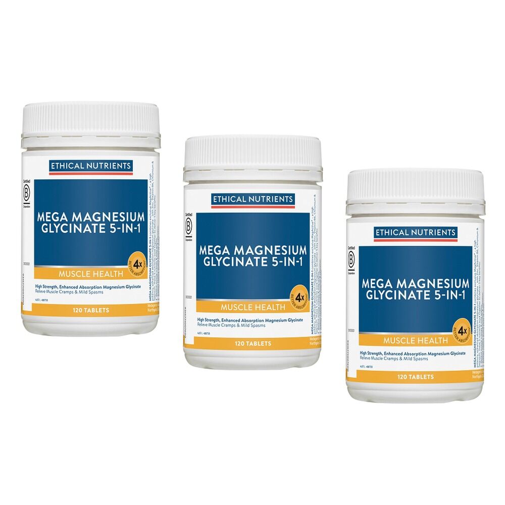 Ethical Nutrients Mega Magnesium Glycinate 5-in-1 120 Tablets Pack of 3