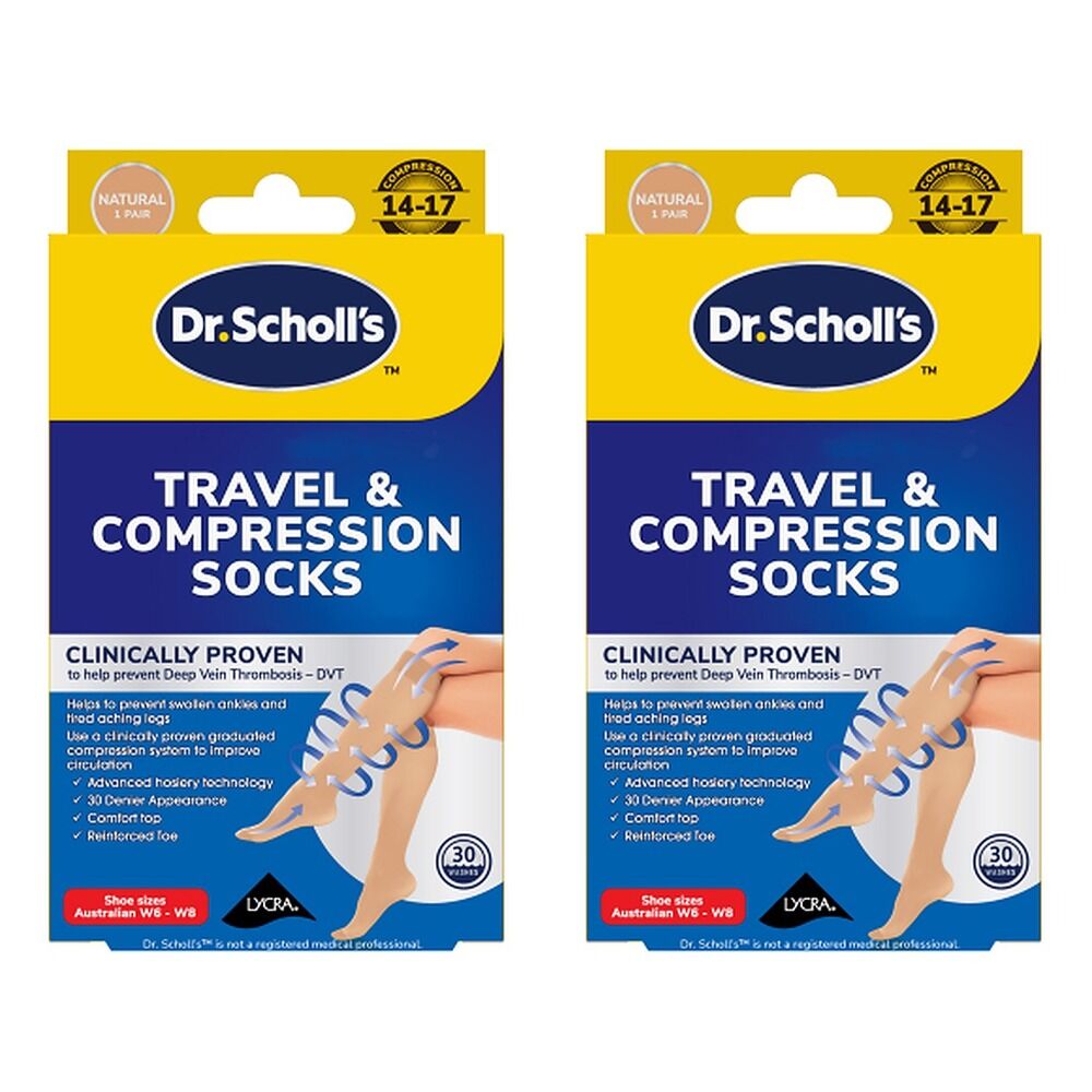Scholl Travel & Compression Socks Natural Size 6-8 Pack of 2