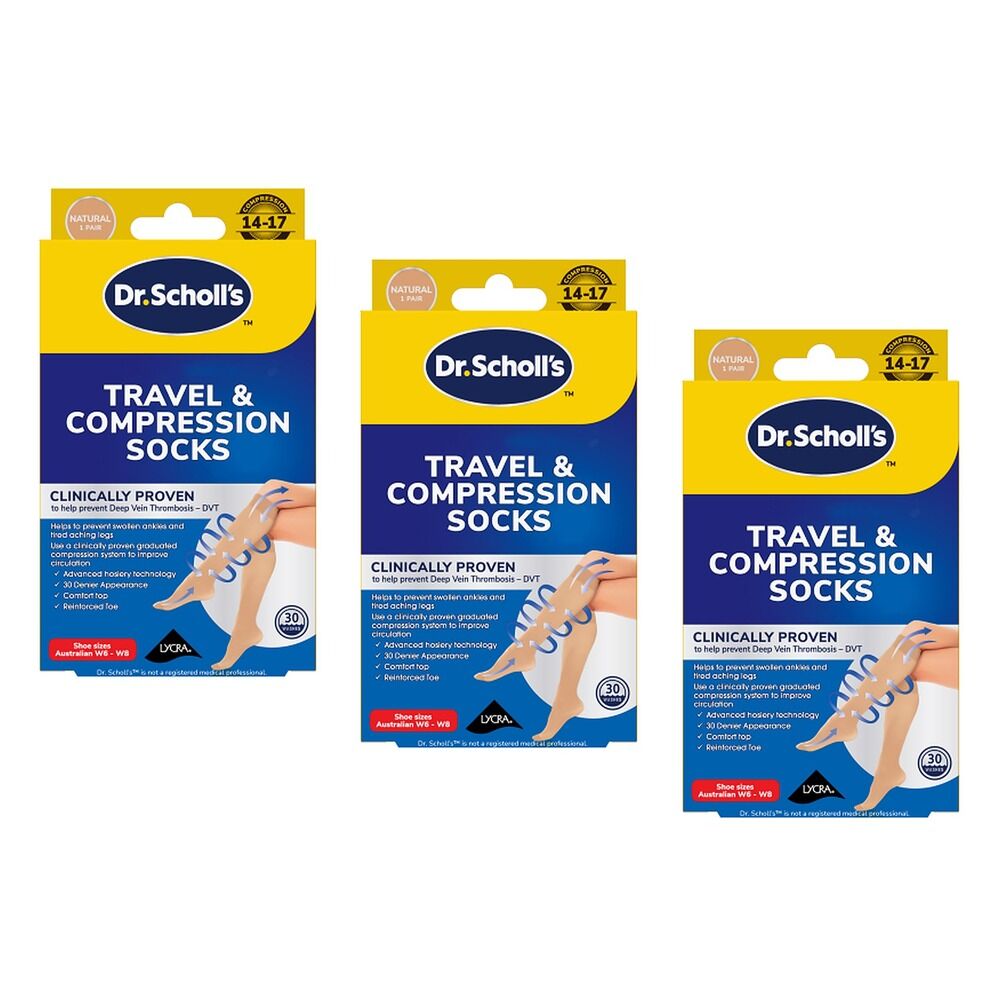 Scholl Travel & Compression Socks Natural Size 6-8 Pack of 3