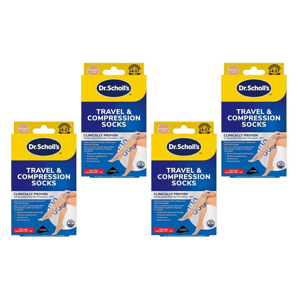 Scholl Travel & Compression Socks Natural Size 6-8 Pack of 4