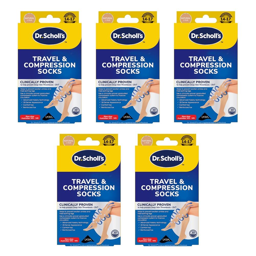 Scholl Travel & Compression Socks Natural Size 6-8 Pack of 5