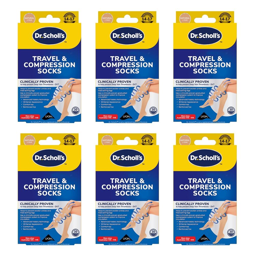 Scholl Travel & Compression Socks Natural Size 6-8 Pack of 6
