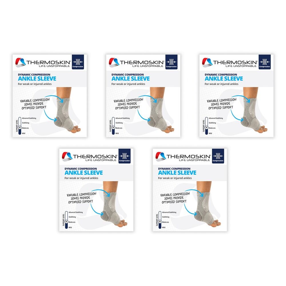 Thermoskin Dynamic Compression Ankle Sleeve S/M Grey Pack of 5