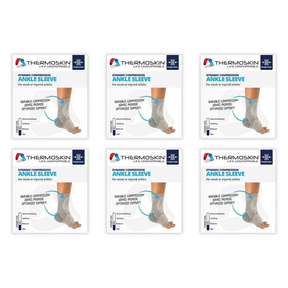 Thermoskin Dynamic Compression Ankle Sleeve S/M Grey Pack of 6