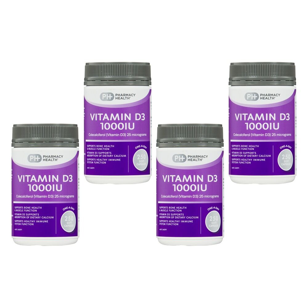 Pharmacy Health Vitamin D3 1000IU 250 Capsules Pack of 4