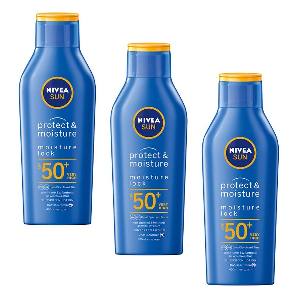 NIVEA Sun Protect & Moisture Lock SPF50+ Sunscreen Lotion 400mL Pack of 3