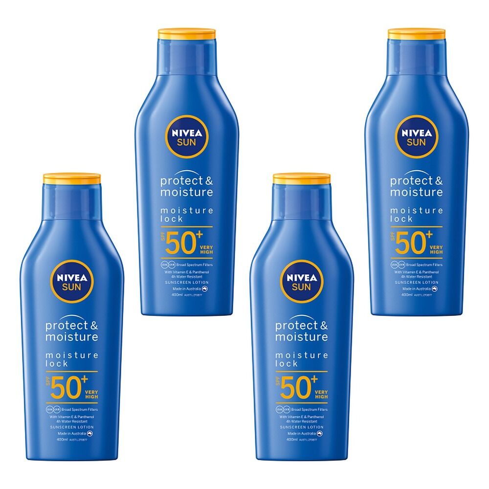 NIVEA Sun Protect & Moisture Lock SPF50+ Sunscreen Lotion 400mL Pack of 4