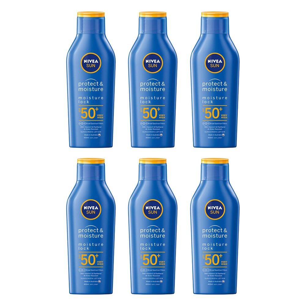 NIVEA Sun Protect & Moisture Lock SPF50+ Sunscreen Lotion 400mL Pack of 6